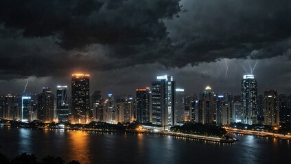 Obraz premium photo of urban atmosphere with many tall buildings in the afternoon made by AI generative