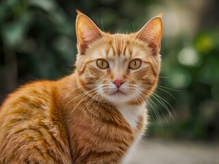 Obraz premium orange cat with blur background, orange cat is sitting and looking
