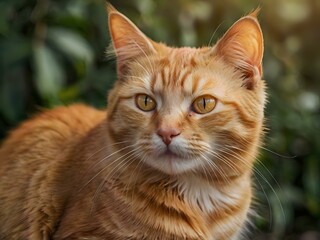 Obraz premium orange cat with blur background, orange cat is sitting and looking