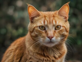 Fototapeta premium orange cat with blur background, orange cat is sitting and looking