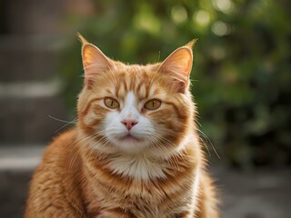 Obraz premium orange cat with blur background, orange cat is sitting and looking