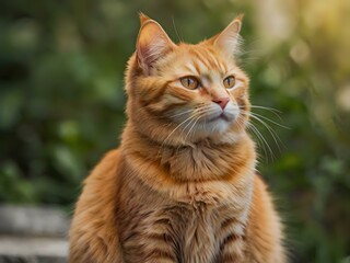 Fototapeta premium orange cat with blur background, orange cat is sitting and looking