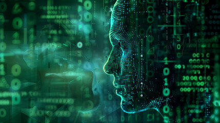Presentation of the concept of image recognition using artificial intelligence, with an advanced interface with binary code and visual data processing.
