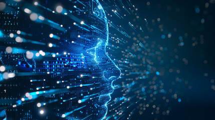 Fototapeta premium Presentation of the concept of image recognition using artificial intelligence, with an advanced interface with binary code and visual data processing. 