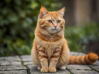 Obraz premium orange cat with blur background, orange cat is sitting and looking