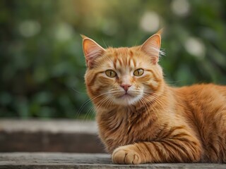 Obraz premium orange cat with blur background, orange cat is sitting and looking