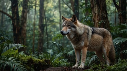 Fototapeta premium wolf with forest background made by AI generative