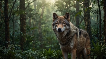 Fototapeta premium wolf with forest background made by AI generative