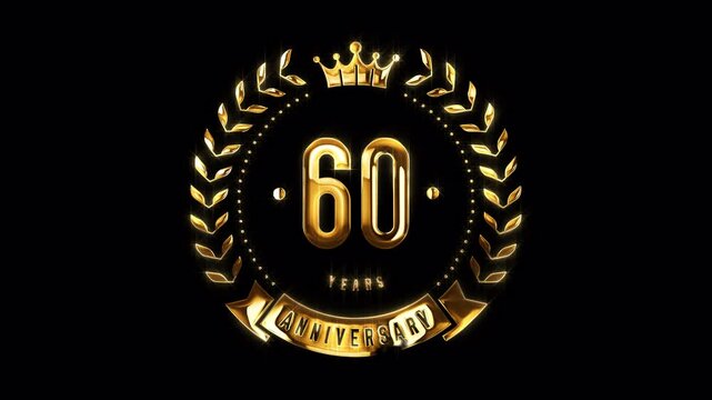 60th Anniversary Celebration. Golden 60 Years Anniversary Animation in Gold Color on the Transparent Background, Alpha Channel. Great for greetings, celebrations, events, and gifts.