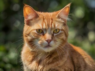 Obraz premium orange cat with blur background, orange cat is sitting and looking