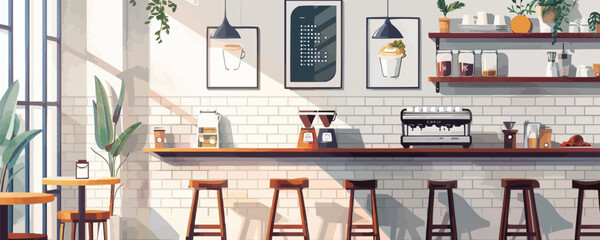 Trendy coffee shop interior Vector flat minimalistic isolated