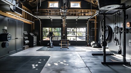 Fototapeta premium Fitness junkie's home gym garage
