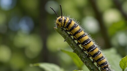 photo of a caterpillar on a leaf with a green forest background made by AI generative