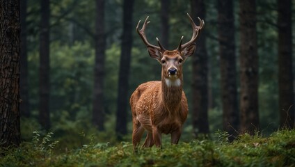 Fototapeta premium photo of a deer with a green forest background made by AI generative