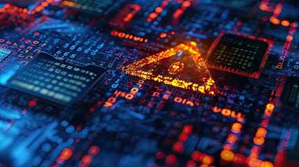 Obraz premium Detecting of a malware. Virus, system hack, cyber attack, malware warning sign on circuit board,
