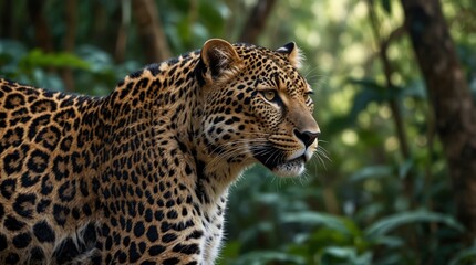 leopard photo with forest background made by AI generative
