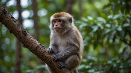 Naklejka premium focus photo of grey monkey with green forest background made by AI generative