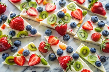 Display of frozen yogurt bark with fruits