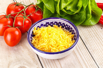 Shredded cheese in the bowl