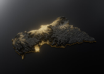 Central African Map Golden Metal Texture Map Gold Reserves And Gold Mining Concept 3D Illustration