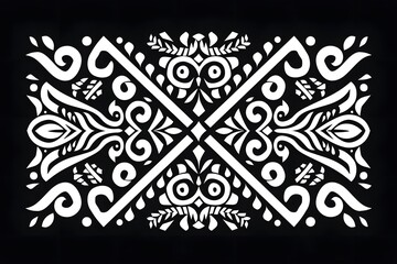 ancient slavic mythology ornament design, white ornament on black background