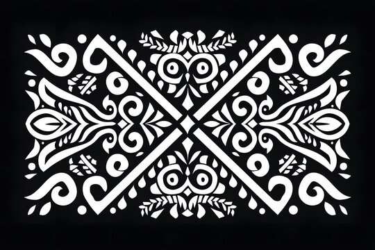 ancient slavic mythology ornament design, white ornament on black background