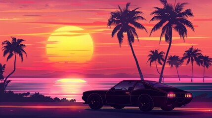 Sunset Drive Through Palm Trees