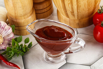 Tasty barbecue sauce in the bowl
