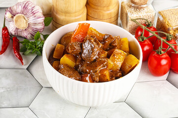 Homemade beef hungarian goulash with potato