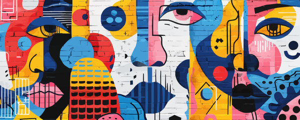 Urban street art mural with abstract designs Vector flat minimalistic isolated illustration
