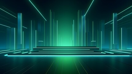 3d rendering of blue and green abstract geometric background. Scene for advertising, technology, showcase, banner, game, sport, cosmetic, business, metaverse. Sci-Fi Illustration. Product display