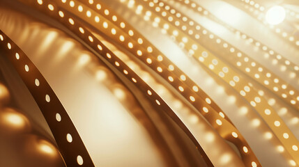 Naklejka premium cinema illustration, golden film stocks in the air, blue background, classic, minimal, movie art wallpaper 