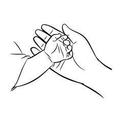 Mother holds her baby's hand line drawing svg cut file. Isolated vector illustration.