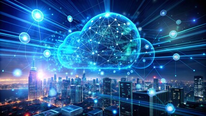 Obraz premium cyberspace, technology, cyber, digital, cloud, communication, design, graphic, network, security. image of digital transformation for the next generation is ready to face tomorrow via ai generated.