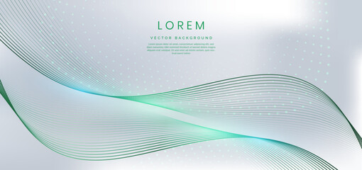 Modern futuristic green dynamic wavy dotted line texture on white background with copy space for text.