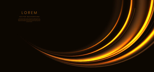 Abstract elegant gold glowing curve line with lighting effect sparkle on black background. Template premium award design.