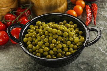 Sweet canned young green peas