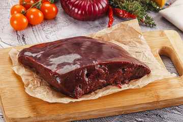 Raw beef liver for cooking