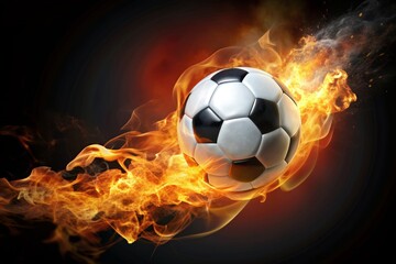 Burning soccer ball reaching goal
