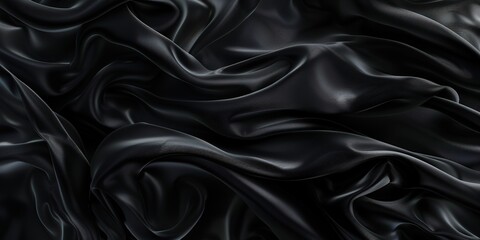 Fototapeta premium Luxurious Black Silk Satin Background with Flowing Fabric Waves, Perfect for Elegant and Cinematic Design Presentations