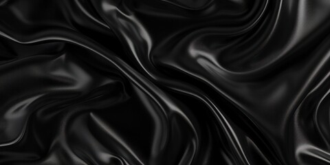 Fototapeta premium Luxurious Black Silk Satin Background with Flowing Fabric Waves, Perfect for Elegant and Cinematic Design Presentations