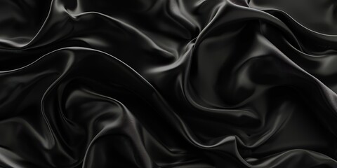Obraz premium Luxurious Black Silk Satin Background with Flowing Fabric Waves, Perfect for Elegant and Cinematic Design Presentations