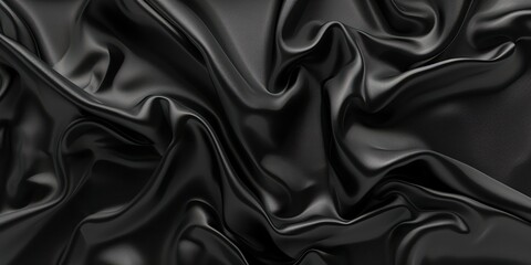 Obraz premium Luxurious Black Silk Satin Background with Flowing Fabric Waves, Perfect for Elegant and Cinematic Design Presentations