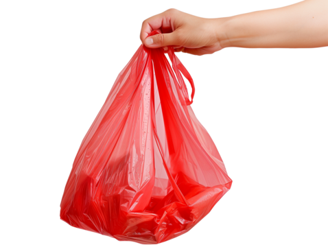 in hand a red package on an isolated background