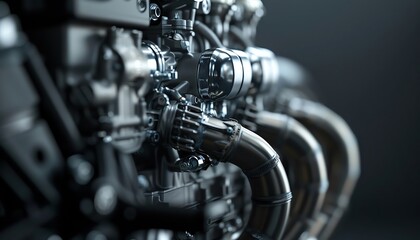 Fototapeta premium Close-up shot of a powerful motorcycle engine, showcasing intricate details.