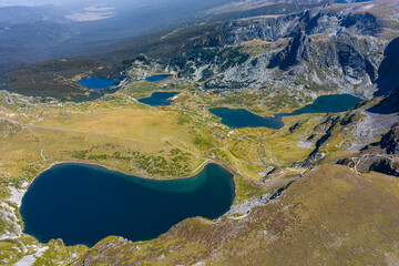 Aerial view of the Rila lakes during the summer