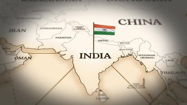 Indian flag showing on world map with 3D animation