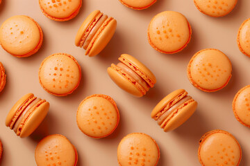 Obraz premium macro texture of orange macaroons top view pattern