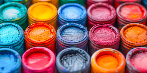 Colorful paint cans creating a vibrant and abstract design