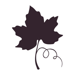 Grape leaf silhouette on white background. . Vector illustration